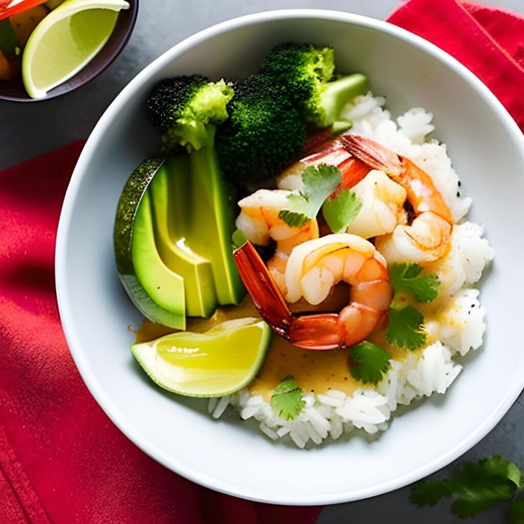 Rice with shrimp toppings